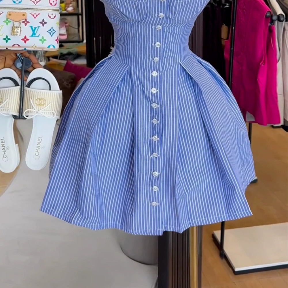 ZARA Summer Chic Blue Striped Asymmetric Strappy Dress